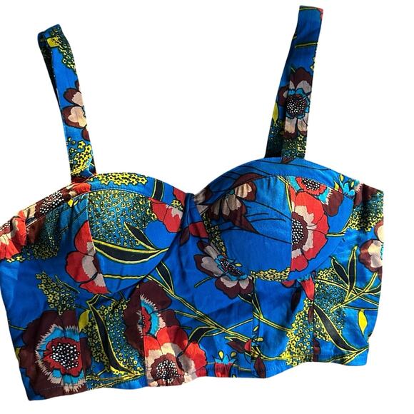 B.O.G Collective Royal Blue Floral Small Boho Y2K Resort Festival Crop Top - Picture 1 of 5